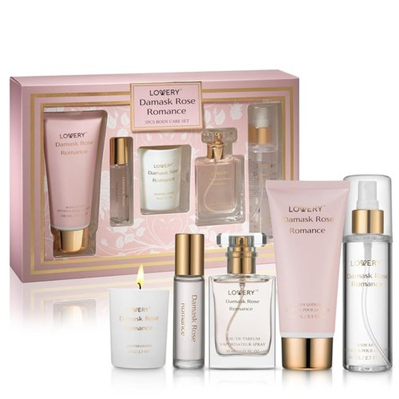 Damask Rose Romance Spa Kit - Luxurious Self-Care Gift Set for Women | Candle, Perfume, Lotion & Mist