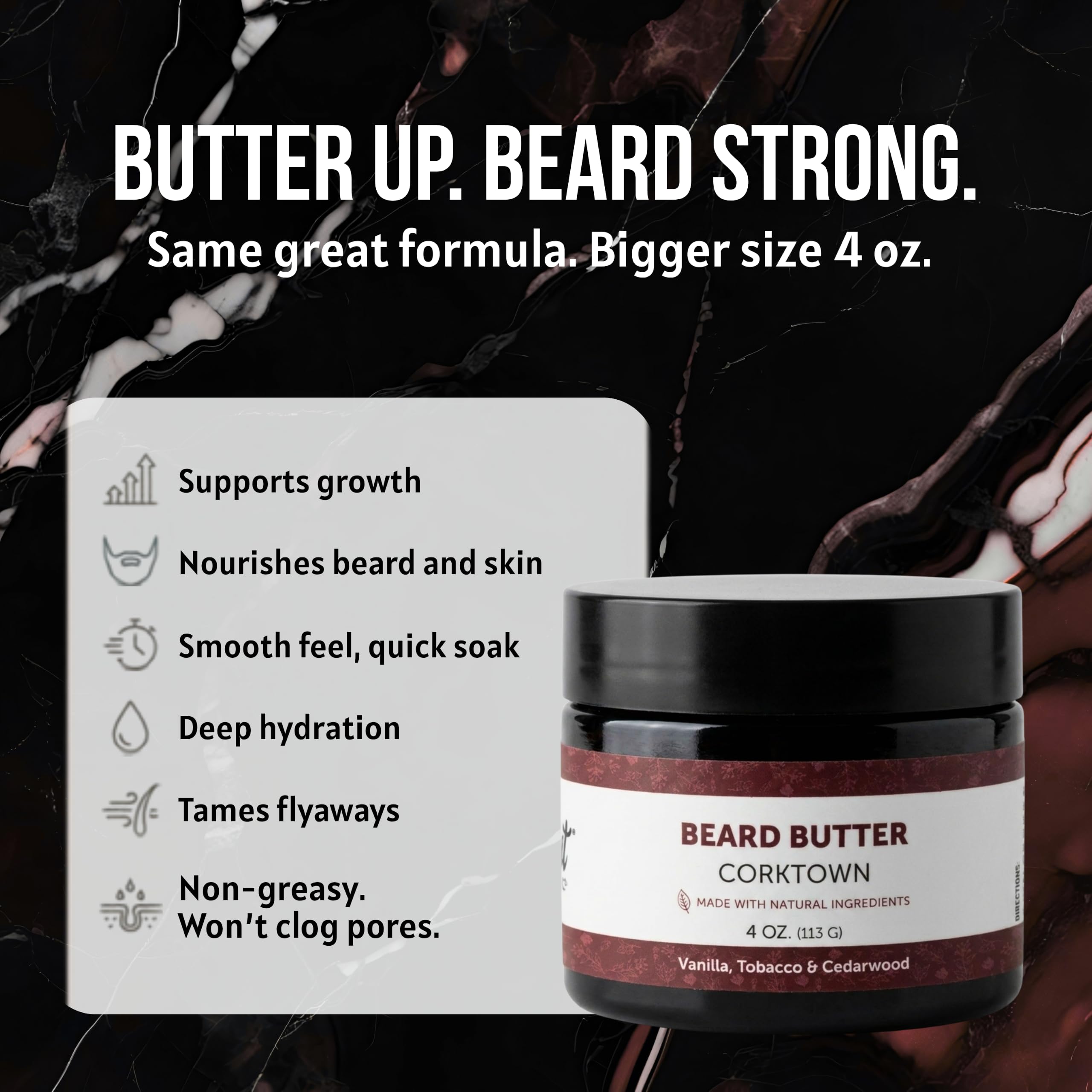 Detroit Grooming Co. Beard Butter for Men - Premium Leave-In Conditioner & Softener with Safflower Oil & Shea Butter - Hydrating Beard Moisturizer for Growth & Thickness - Corktown, 4oz
