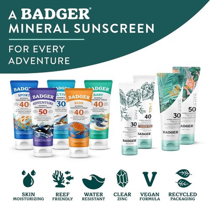 Badger SPF 50 Mineral Sunscreen - Lightweight, Reef Safe & Moisturizing | 4 fl oz, Unscented, 85% Organic