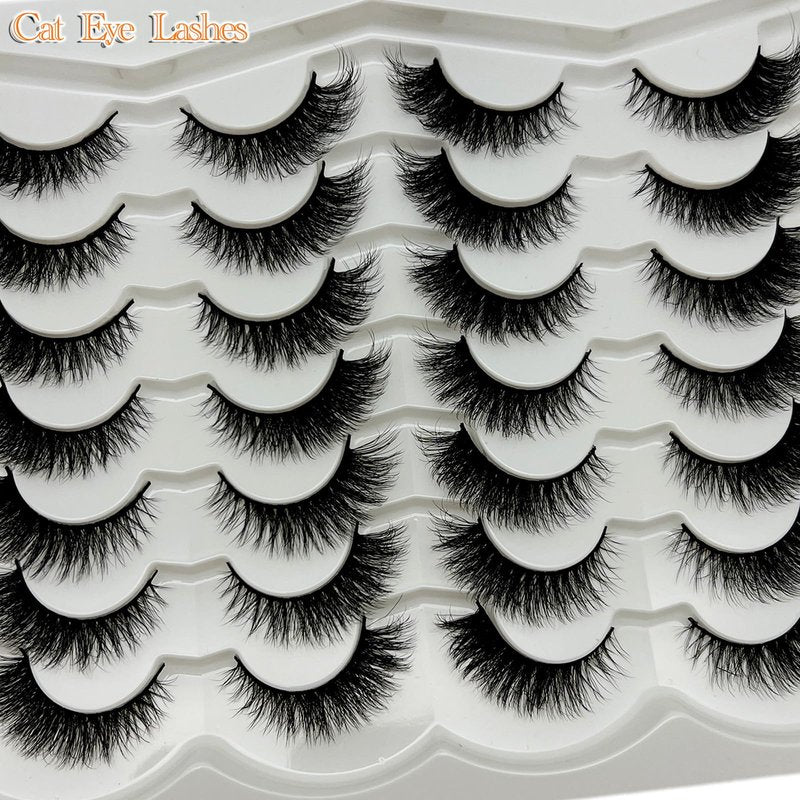 VOCOAK Cat Eye Lashes Natural Look Wispy Short Fluffy Fox Eye Lashes Strip Soft C Curl Natural Faux Mink Cateye Lash Strips Fake Eyelashes Bulk 14 Pairs