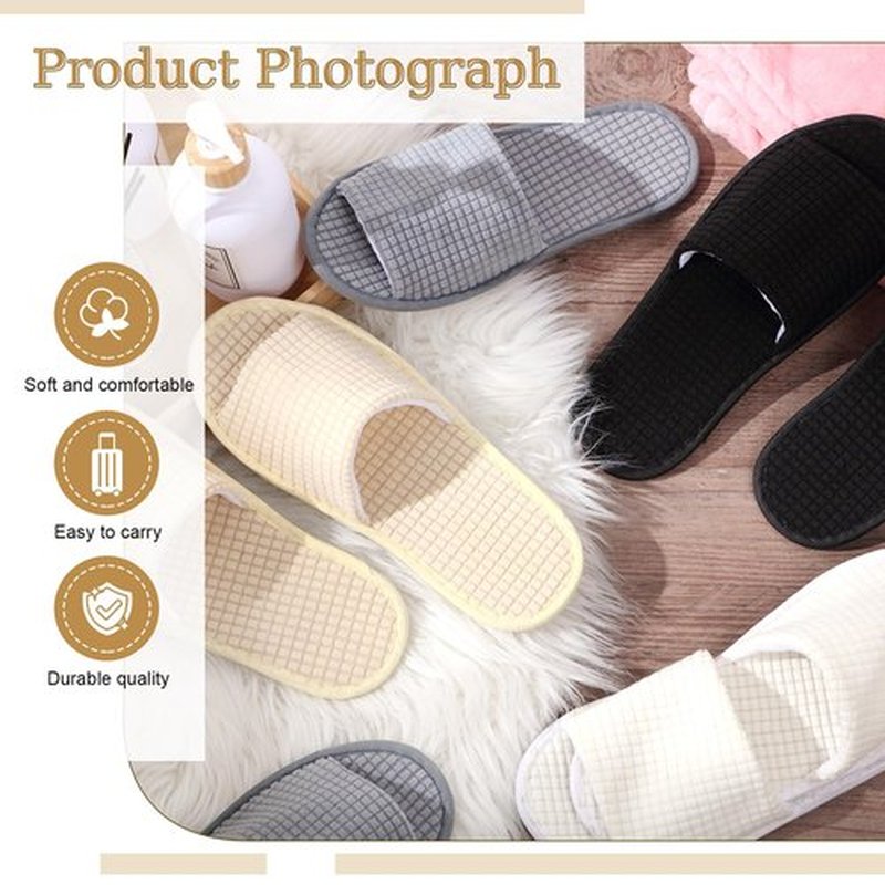 Bunnycool 12 Pairs Disposable Slippers for Guests Open Toe Spa Slippers Bulk Disposable Sandals Soft Fleece for Man Women Spa Hotel Wedding Shoeless Home(Beige, Khaki, Light Gray, Black)