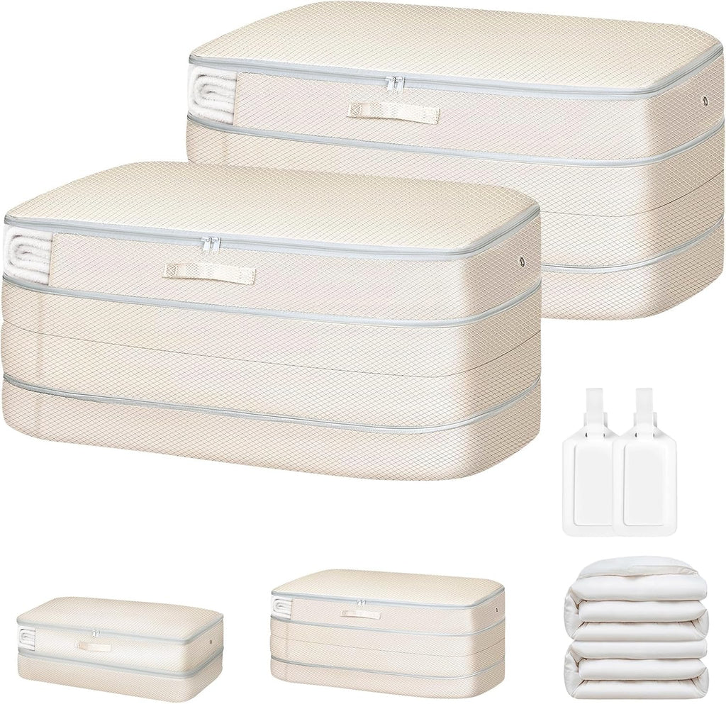 Comforter Storage Bag - Large Capacity Washable Compression Organizer for Bedding | 2-Pack, Beige