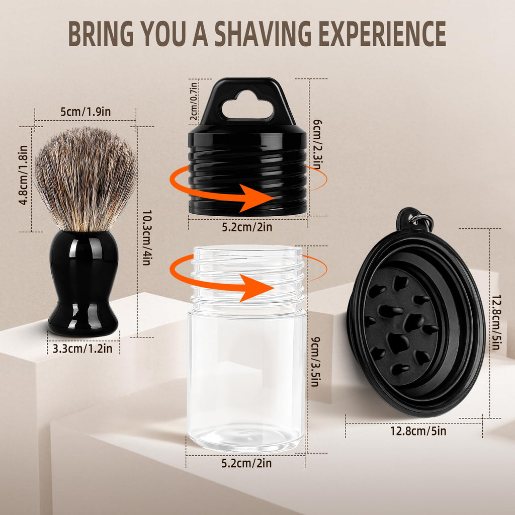 LIGOFLORA Shaving Brush Set for Men,3 in-1Natural Badger Hair Shaving Brush,Foldable Silicone Bowl, Spiral Opening Brush Case, Portable Wet Shave Gifts Used in Home and Travel (Black)