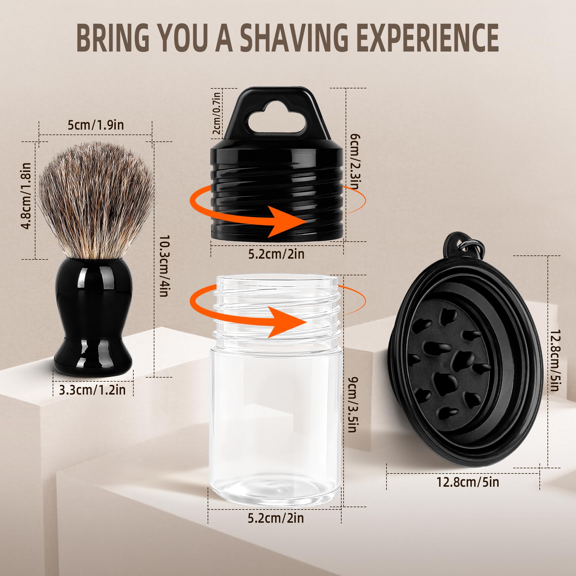 LIGOFLORA Shaving Brush Set for Men,3 in-1Natural Badger Hair Shaving Brush,Foldable Silicone Bowl, Spiral Opening Brush Case, Portable Wet Shave Gifts Used in Home and Travel (Black)