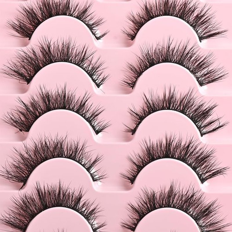 FARRED False Eyelashes Natural Wispy Lashes Short Cat Eye Strip Lash 7 Pairs Thin Band Cateye Fake Eyelash Medium Length Volume Pestañas Set for Hooded Eyes (A16 | 7-14MM)