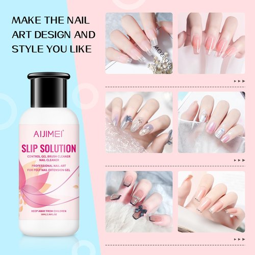 AIJIMEI 58ml/2fl.oz Nail Slip Solution Set Slip Solution for Poly Nail Gel Nails Nail Extension Professional Poly Nail Gel Slip Solution with Nail Brush Glass Crystal Cup for Home and Salon