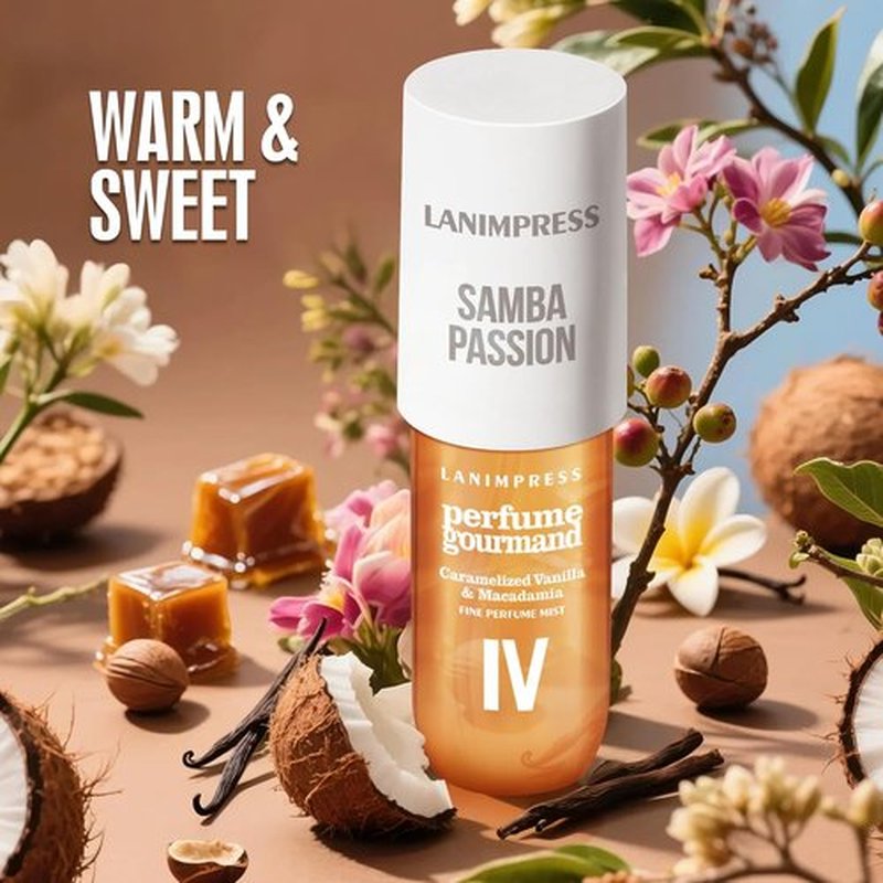 Regine Switzerland No.4 Hair Mist & Body Spray - Amber Gourmet Perfume | Travel Size 3 FL OZ with Sweet Notes of Macadamia, Caramel & Coconut Blossom