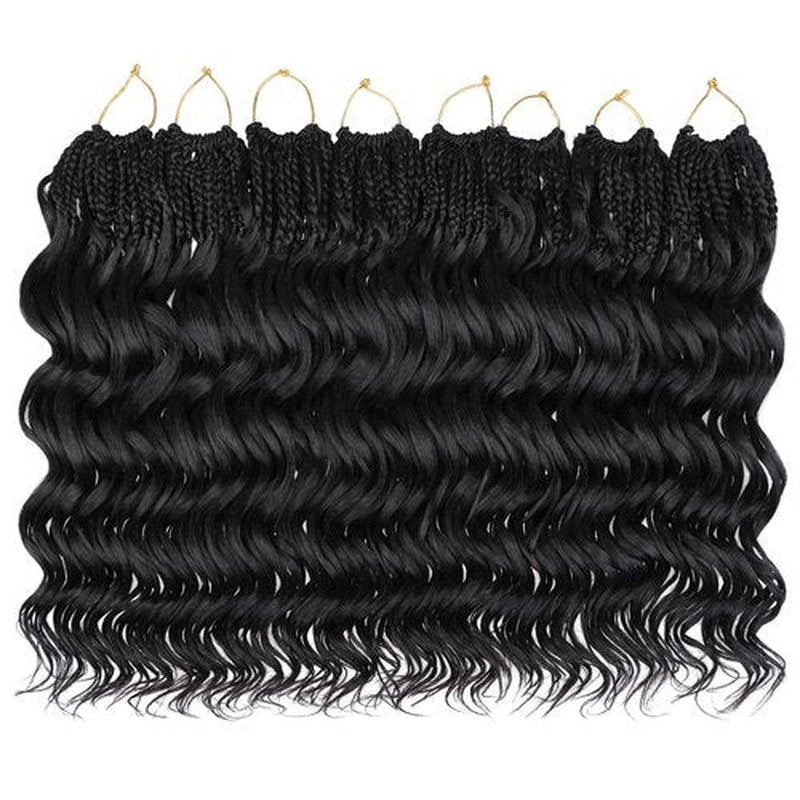 Leeven 14 Inch Pre Looped Ocean Wave Crochet Braids 8 Packs Black Short Curly Crochet Hair Boho Ocean Braids Pre Twisted Synthetic Deep Wavy Crochet Hair for Women