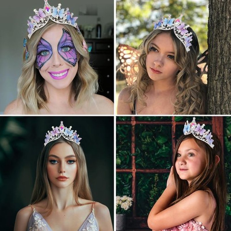 CIEHER Butterfly Queen Crown Fairy Crowns for Women Girls Crystal Tiara Dazzling Tiaras for Costume Cosplay Butterfly Gifts