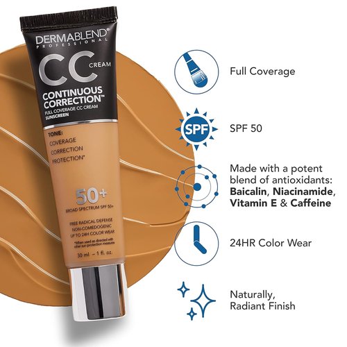 Dermablend CC Cream Foundation - Continuous Correction & Full Coverage, SPF 50+, Oil-Free