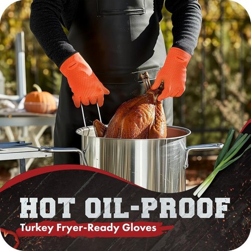 KITCHEN PERFECTION Silicone Smoker Oven Gloves - Extreme Heat Resistant BBQ Mitts | Waterproof & Versatile for Grilling, Frying & Smoking | Bonus Set Included