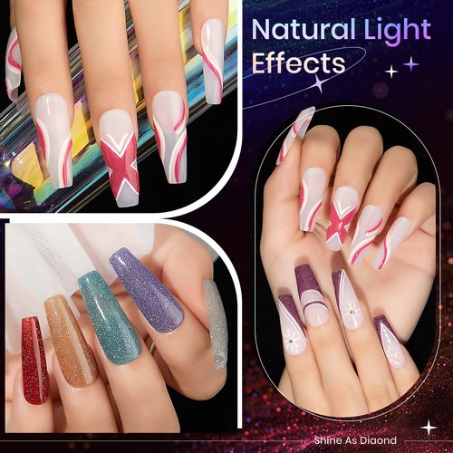 SUPWEE 12 Colors Reflective Glitter Gel Polish - Silver Pink Blue Sparkle Gel Nail Polish Shimmer Holographic Nail Gel Polish Manicure Soak Off Lamp Gel Home DIY Varnish