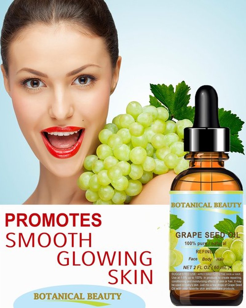 Botanical Beauty GRAPE SEED OIL 100% Pure Natural Undiluted Refined Cold Pressed Carrier Oil for Face, Skin, Body, Hair, Massage, Lip, Nails (2 Fl Oz 60 ml)