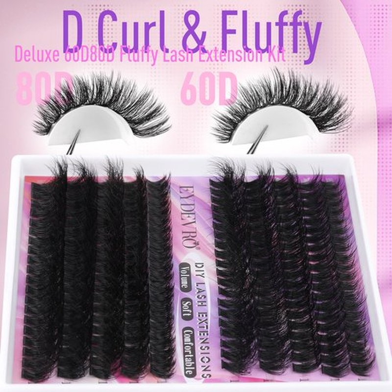 Eyelash Extension Kit Thick Lash Extension Kit D Curvature Lash Clusters Kit Volume Individual Lashes 200 Pcs DIY Lash Extension Kit with Lash Bond and Seal Lash Tweezers (60D80D,10-18mm) by EYDEVRO