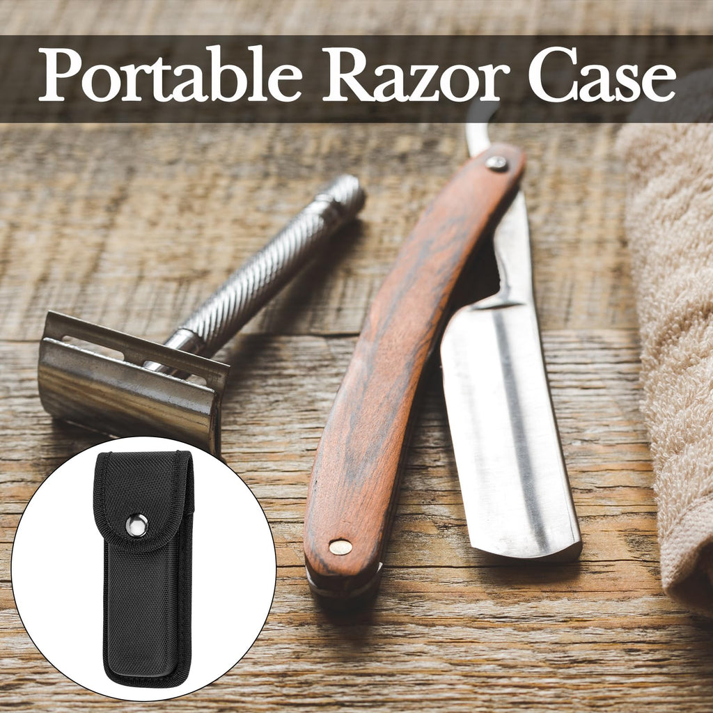 Linkidea 2 Pack Straight Razor Case, Nylon Travel Pouch for Barber Folding Shavette & Manual Razors, Protective Holder Bag (Black/Empty Case Only)