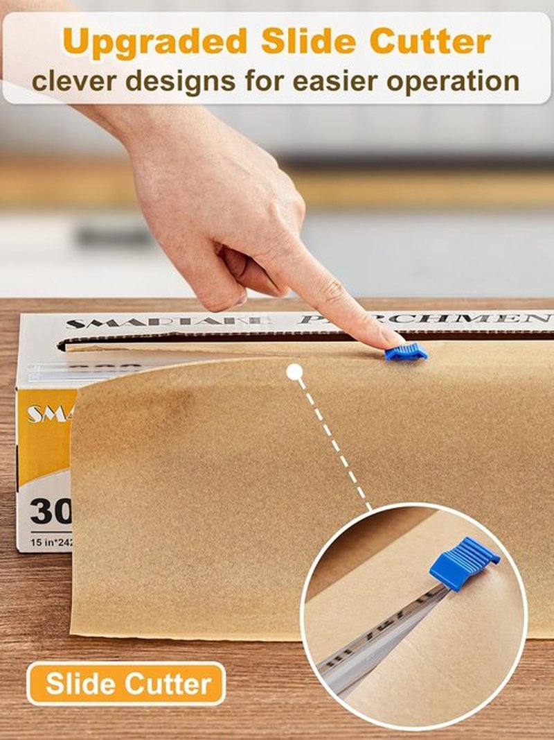 SMARTAKE Non-Stick Parchment Paper Roll - 15 in x 242 ft | Heavy Duty Baking Sheets with Slide Cutter