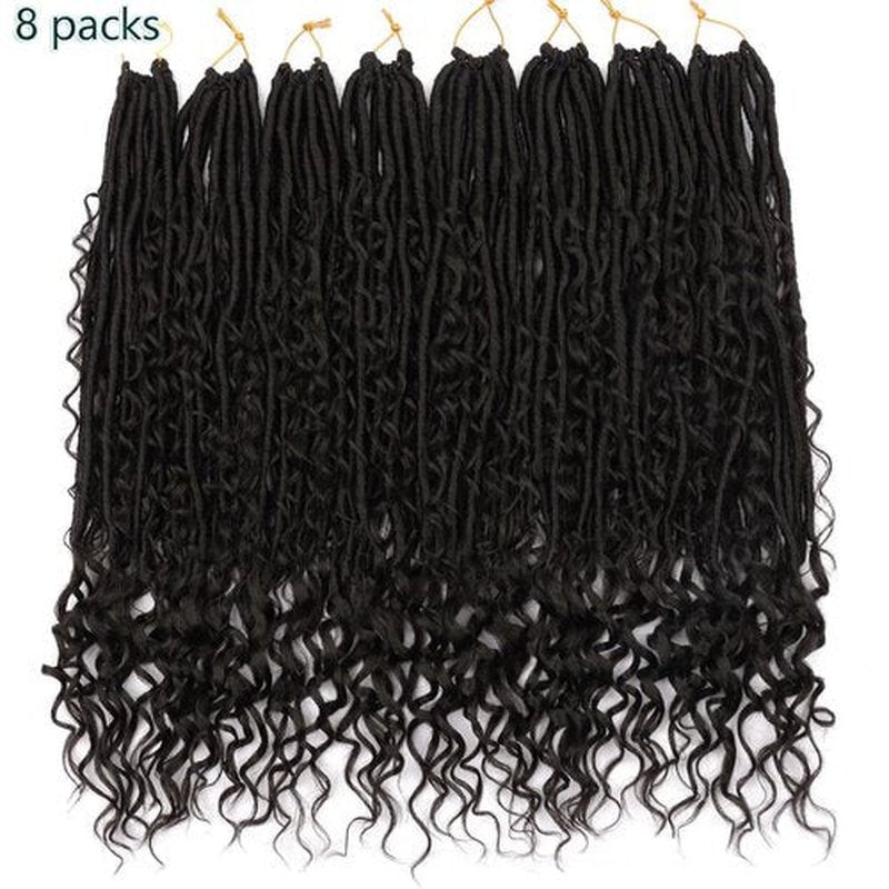 Goddess Locs Crochet Hair Pre-looped 20 Inch New Boho Faux Locs Crochet Hair with Curly Ends 8 Packs Bohemian River Locs Crochet Hair for Black Women 1B