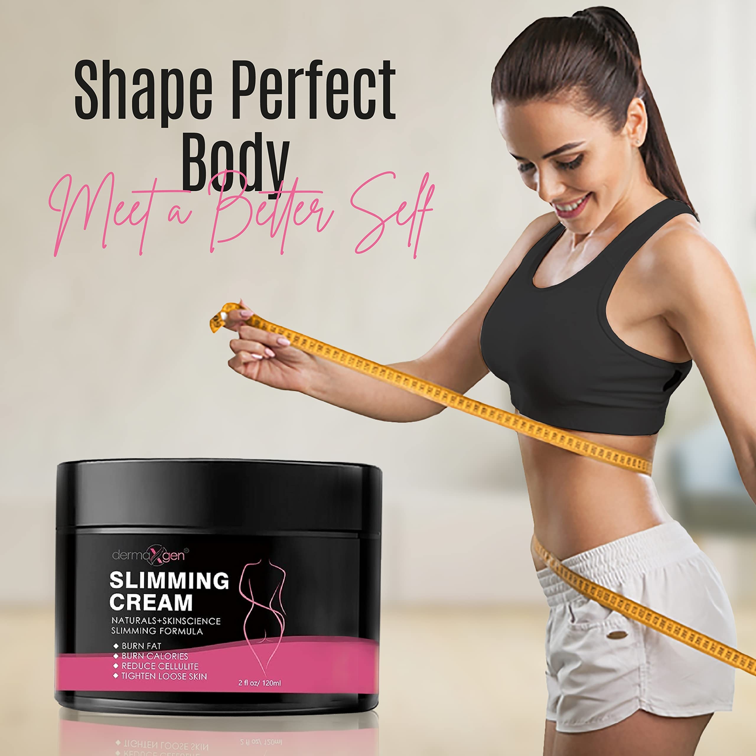 Dermaxgen Slimming Cream for Tummy, Belly & Waist Firming - 100% Natural Anti Cellulite Cream with Organic Ingredients - Natural Formula for Body Firming & Shaping - 2 FL Oz