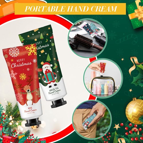 Heigble 48 Set Christmas Hand Lotion Gift Bulk Christmas Hand Cream Travel Size Xmas Stocking Stuffers Holiday Mini Lotion with Organza Bag Greeting Card Party Supplies for Employee Coworkers Gifts