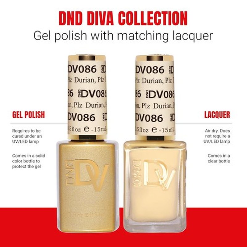 DND Gel Polish Coquette Collection - UV/LED Gel & Air Dry Nail Lacquer Duo | 086 Durian, 0.5 Fl Oz