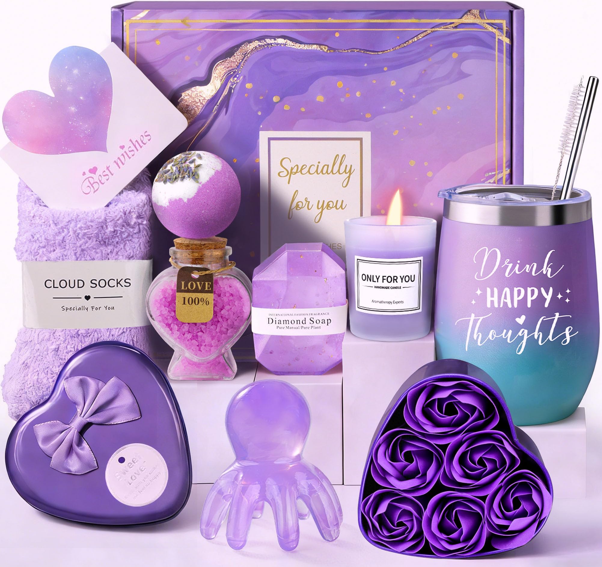Birthday Gifts for Women Self Care Gift, Relaxing Care Package Spa Gift Basket, Valentines Day, Mothers Day, Christmas, Birthday Gifts for Women Mom Her Friend Sister Wife (Lavendel)