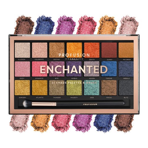 Profusion Cosmetics Enchanted 21-Shade Eyeshadow Palette – Richly Pigmented, Matte & Shimmer Finishes with Professional Brush, Vegan & Cruelty-Free