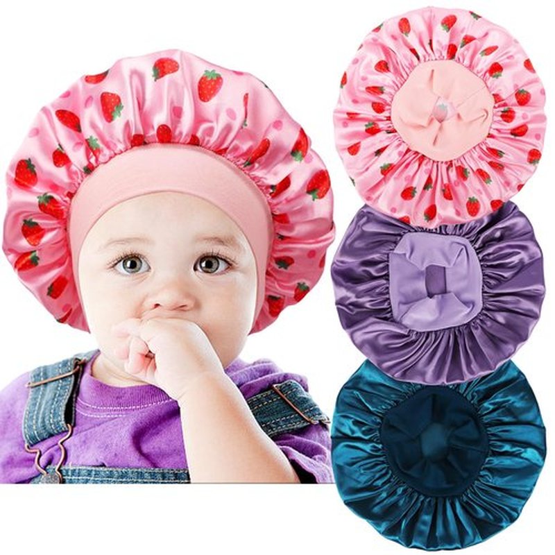 3 PCS Satin Baby Bonnet for Sleeping Silk Sleep Cap Bonnets for Baby Girls and Boys Infant Strawberry