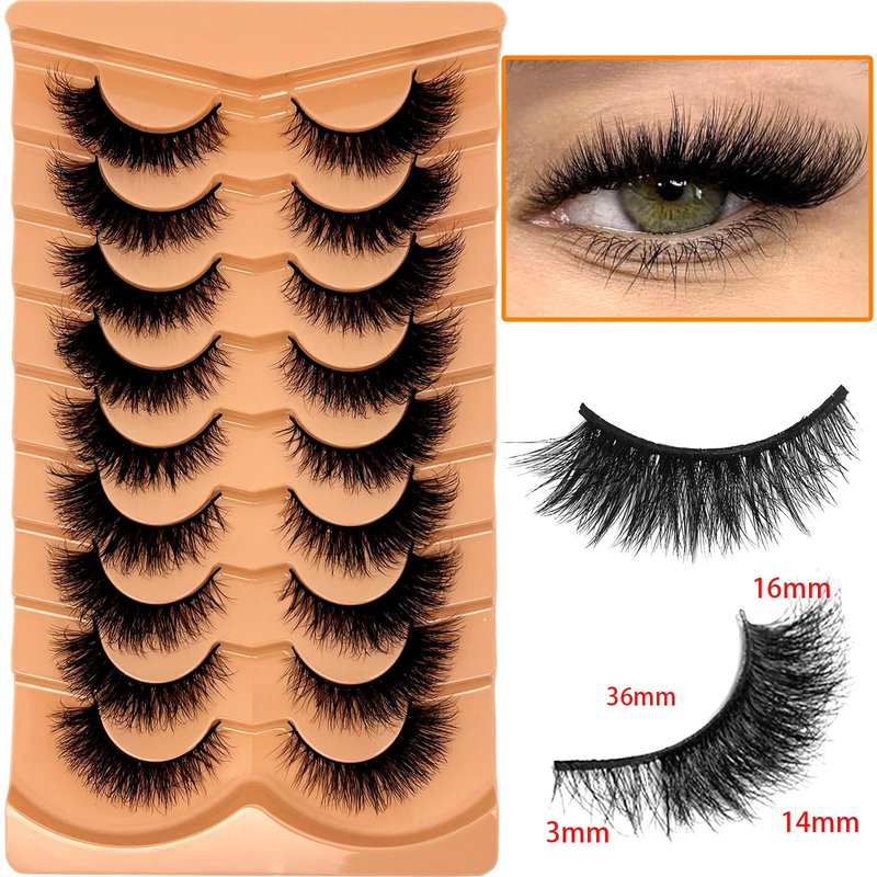 VOCOAK Cat Eye Lashes Mink Wispy Strip Lashes Natural Look Short Fluffy Fox Eye False Eyelashes C Curl Lash Strips Soft Faux Mink Fake Cateye Eyelashes Pack