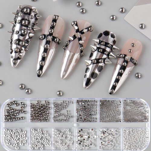 3D Metal Punk Bullet Nail Art Rivet Silver Black Nail Charm Alloy Gothic Stars Studs Spikes Beads Steel Balls Rock Mini Flat Back Y2K Nail Art Studs Nail Gems Nail Supplies Decoration