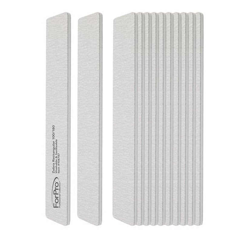 ForPro Professional Collection Rectangular Foam Boards, Zebra, 100/180 Grit, Double-Sided Manicure and Pedicure Nail Files, 7” L x 1.1” W, 12-Count
