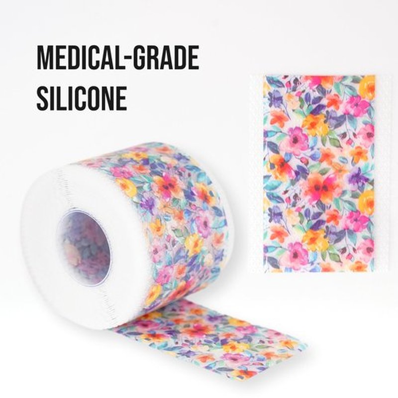 Quitch Silicone Scar Sheets for Surgical Scars, Silicone Scar Tape, C Section Recovery Must Haves, Tummy Tuck Recovery Must Haves, Postpartum Essentials Scar Treatment (Floral) 4x150cm