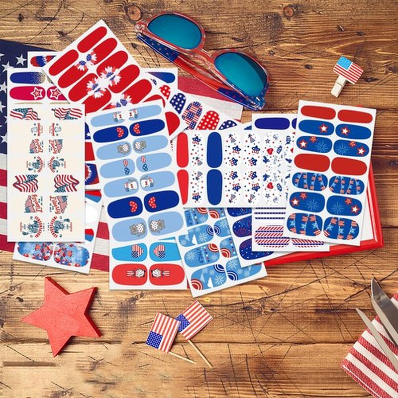 JERCLITY 224 Pieces 16 Sheets 4th of July Nail Wraps for Women Independence Day Polish Strips Patriotic American Flag Self-Adhesive Stickers With File for Memorial Day