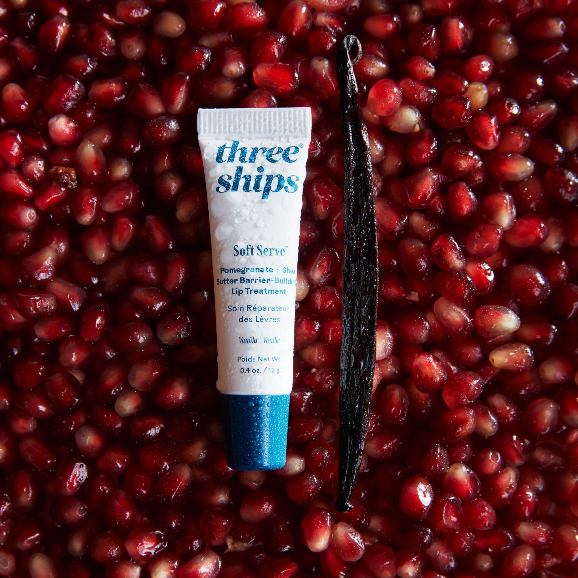 Three Ships - SoftServe Pomegranate + Shea Butter Barrier-Building Lip Treatment | Soften, Plump, Hydrate | Cruelty-Free, Vegan, Paraben-Free, Sensitive Skin Safe (12g | 0.4 oz)