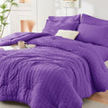 HYMOKEGE Twin Comforter Set - Luxury 5-Piece Bedding Set in Bright Purple | All-Season Seersucker Design