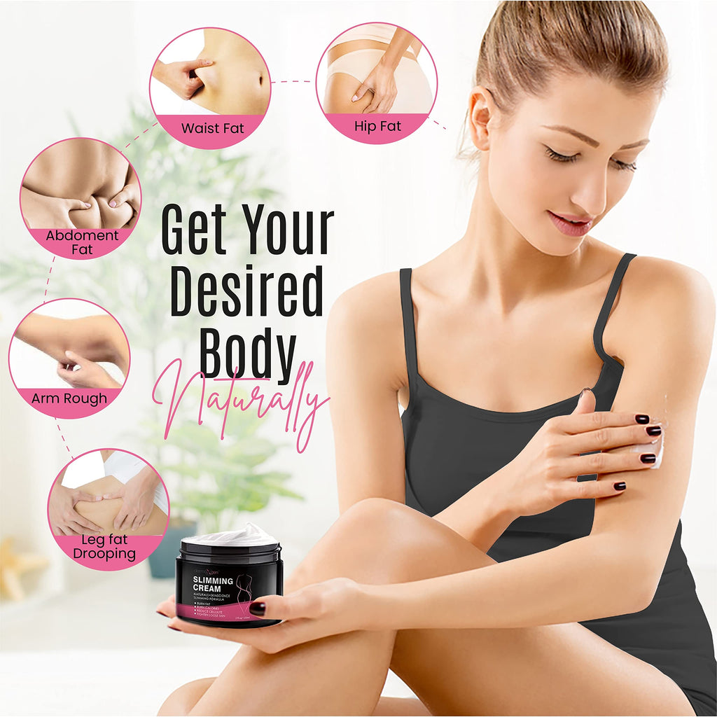 Dermaxgen Slimming Cream for Tummy, Belly & Waist Firming - 100% Natural Anti Cellulite Cream with Organic Ingredients - Natural Formula for Body Firming & Shaping - 2 FL Oz