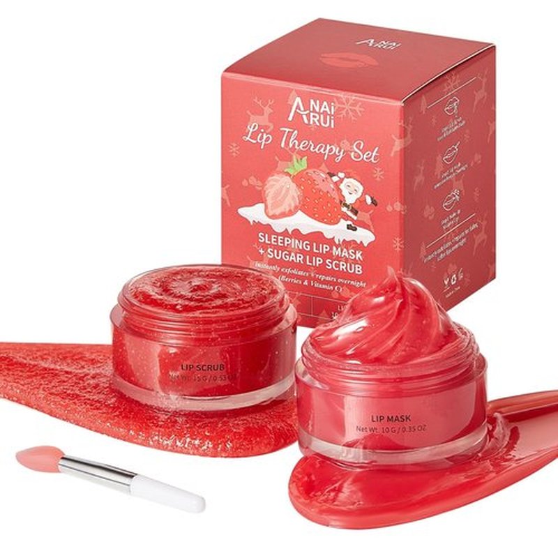 ANAI RUI Lip Scrub and Mask Set, Lip Exfoliator Scrub and Moisturizer Gift, Lip Scrubber Exfoliator & Sugar Lip Scrub with Vitamin C, Mini Gifts For Women, Lip Care Products