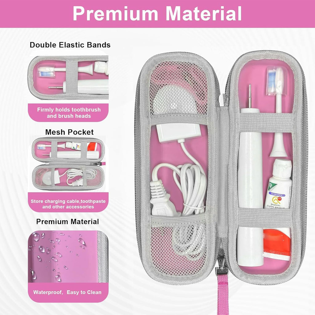 TUNYINSH Toothbrush Travel Case for Oral B/Oral-B Pro 1000 1500 5000 7000 7500 6000 9600/ Phlips Sonicare 4100 5100 1100 6100 5300 Electric Toothbrush, Portable Hard Protective Storage Bag (Pink)