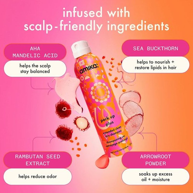 Amika Perk Up Plus Extended Clean Dry Shampoo - Lightweight, Buildable Formula for All Hair Types, No White Residue
