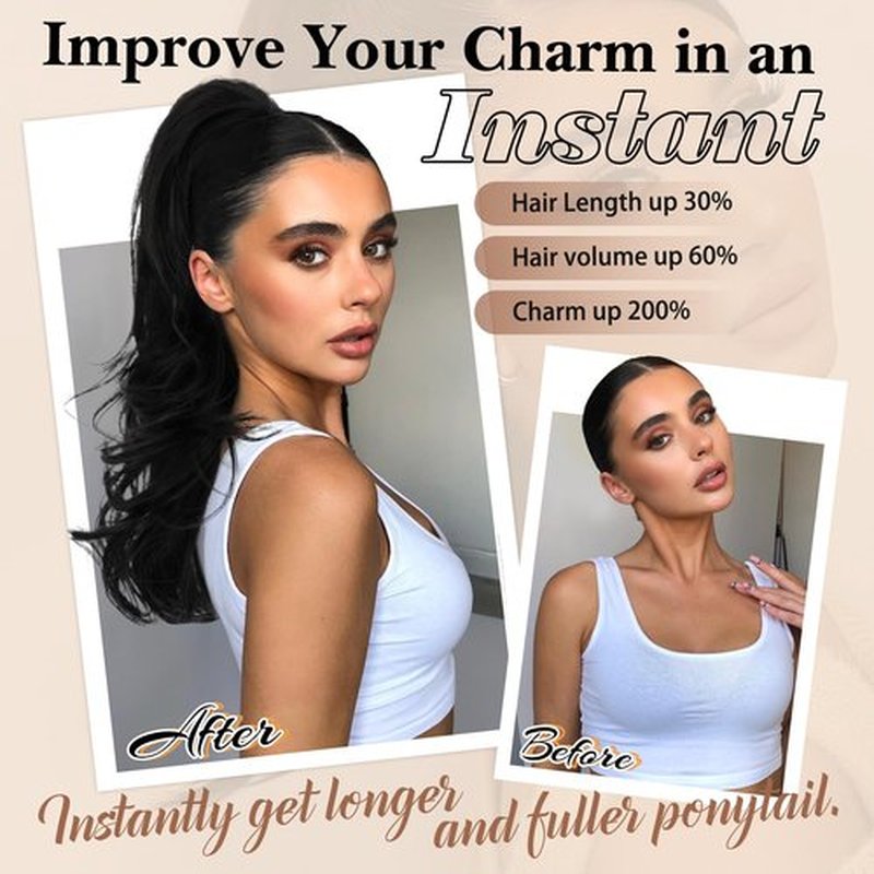 MOCA HAIR Ponytail Extension,Dark Brown Mixed Chestnut 18 Inch Claw Clip Ponytail Extension, Soft Wavy Curly Clip on Ponytails for Women Heat Resistant Synthetic Hairpiece for Daily Use