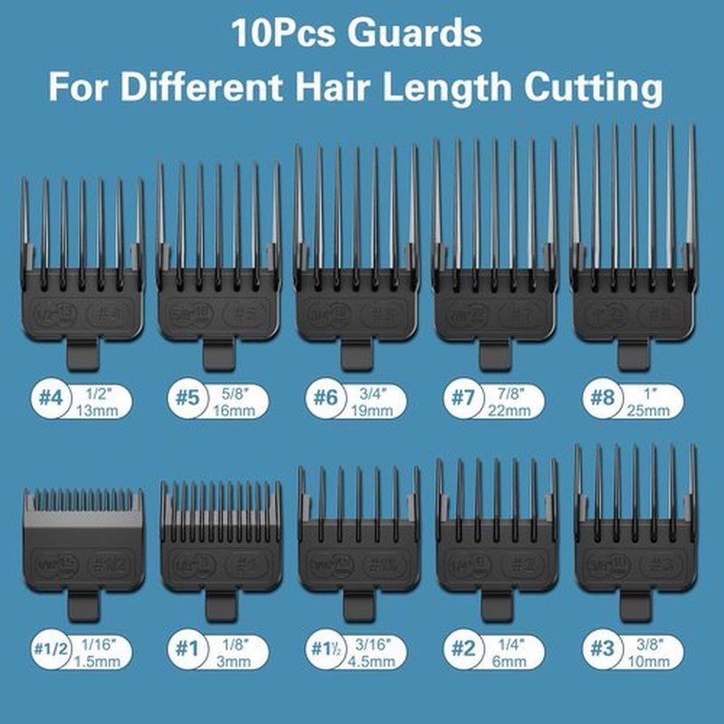 FADEKING 10 Professional Hair Clipper Guards Cutting Guide from 1/16inch to 1inch(1.5-25mm), fits for most popular hair clippers