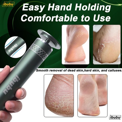 ibubu Electric Foot File Callus Remover Rechargeable Wireless Foot Sanders for Feet Professional Pedicure Tool with 60pcs Sandpaper Pad Discs for Dead Skin and Calluses Blackish Green