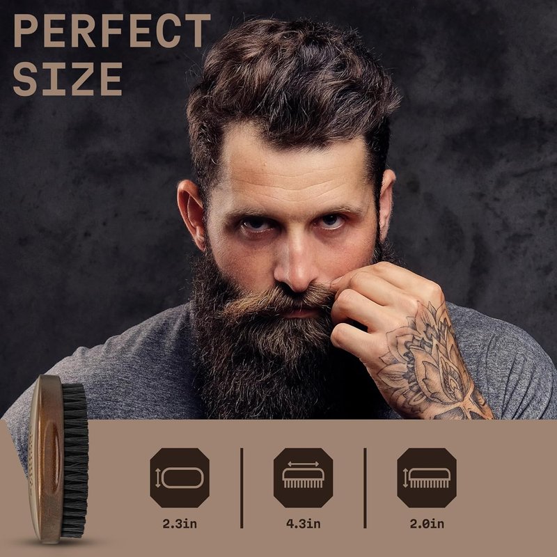 Viking Beard Brush for Men - 4.3 in Beech Wood Handle with Boar Bristle - Travel Size Grooming Tool