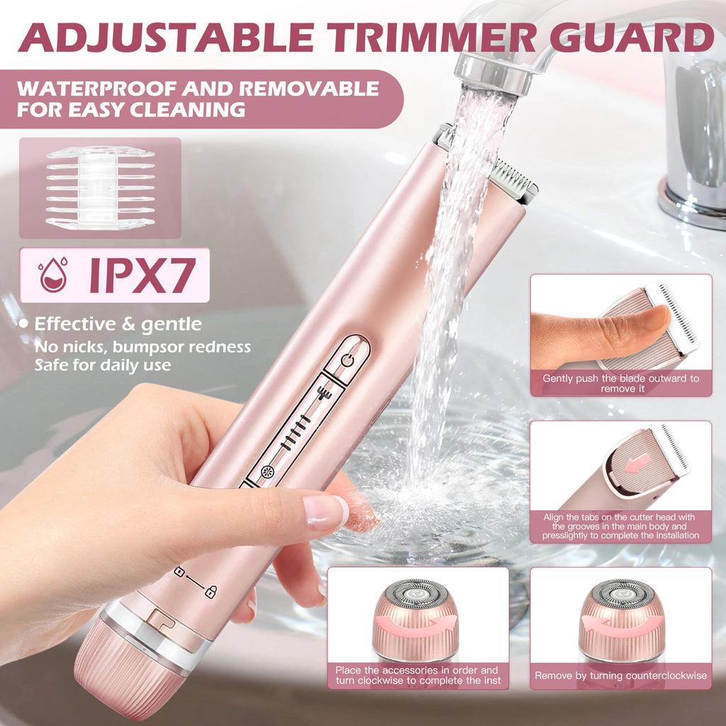 Floranurture 2 in 1 Women Electric Shaver Dual Head Bikini Trimmer for Women IPX7 Waterproof Wet & Dry Use Body Hair Trimmer and Facial Hair Remover Body Shaver for Bikini Underarm Leg Arm Body Face