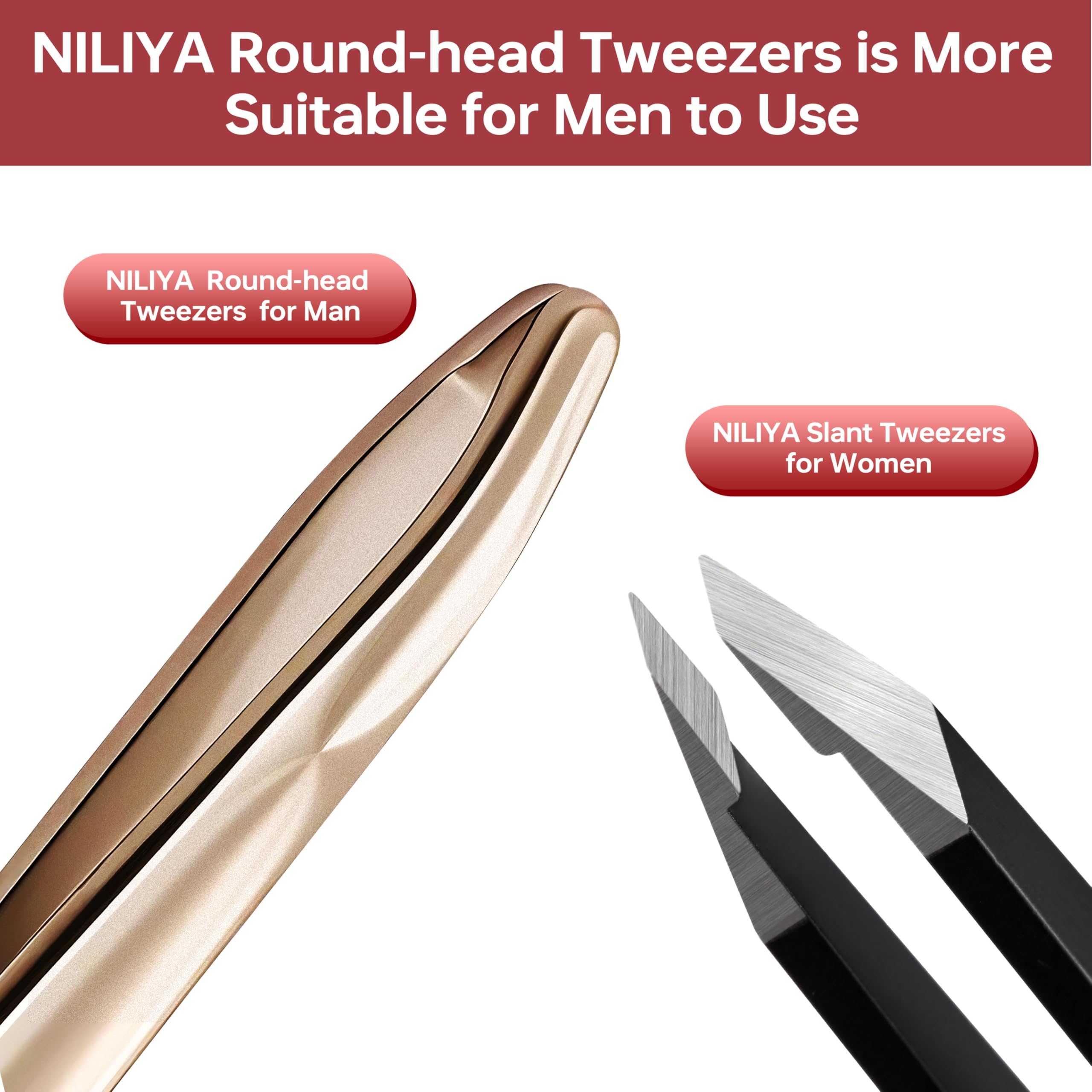 Tweezers for Man, Round Tips Plucker for Long and Stubborn Beard (Light Gold)
