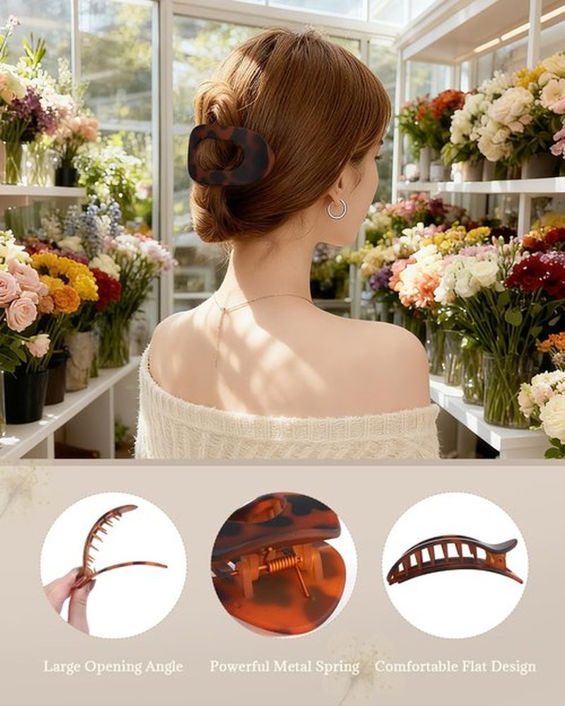 AWAYTR Flat Hair Clips For Women Lay Flat Claw Clip for Hair 6Pcs Large Hair Claw Clips for Driving Yoga (Leopard Series)