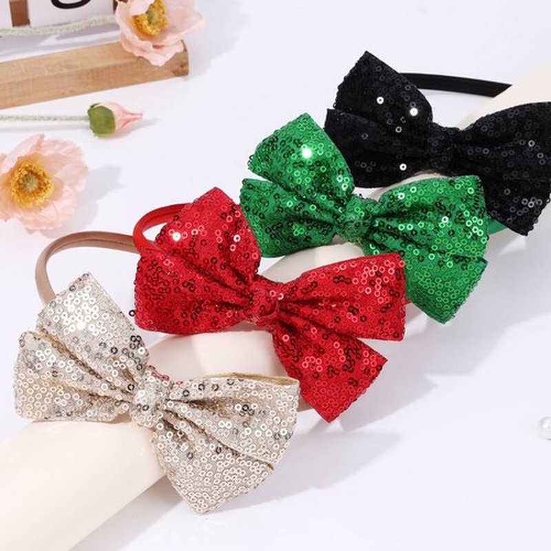 NCMAMA Sequin Black Bow Headband for Girls Sparkly Glitter Hairband Bows Hair Accessories for Toddler Kids Women on Christmas Halloween Birthday Parties