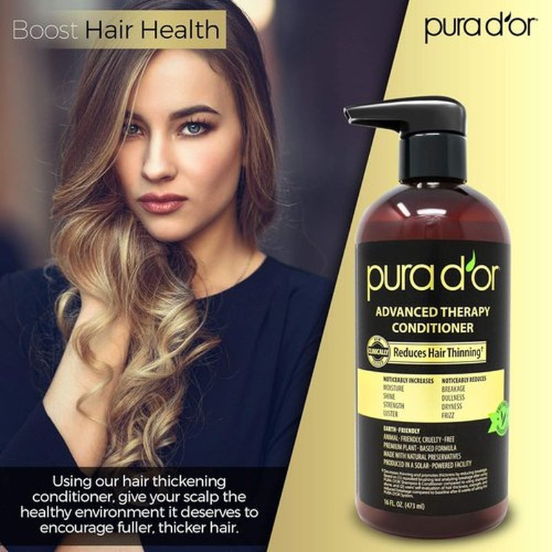 PURA D'OR Advanced Therapy Conditioner - Moisture, Strength & Volume Boost | 16oz, Sulfate-Free, Argan Oil & Biotin for All Hair Types