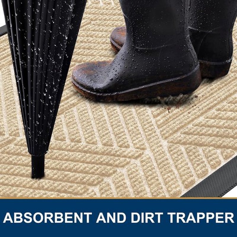 Smiry Heavy-Duty Natural Rubber Front Door Mat - Traps Dirt & Moisture | Easy Clean, Irregular Triangle (29.5x17, Beige)