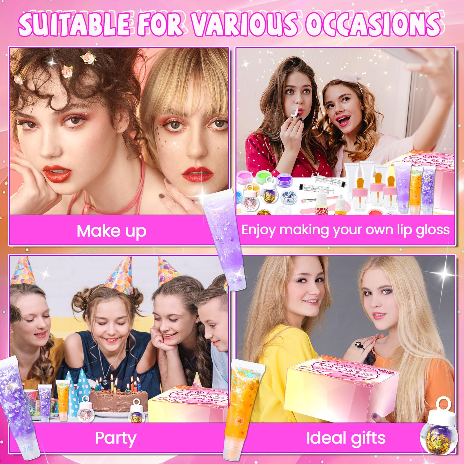 WhizToys 74PCS DIY Lip Gloss Making Kit，Make Your Own Lip Glosses Moisturizing DIY Lip Glaze Handmade Glittery Set for Teens Girls Women Makeup Lover Beginner Birthday Gift