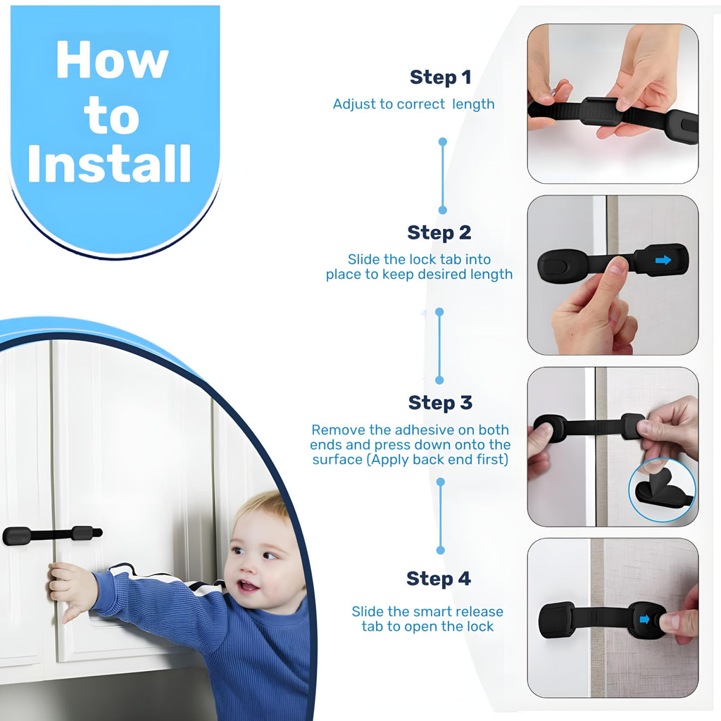 Baby Proof Me 24 Black Child Safety Latches, Cabinet Locks for Baby Proofing